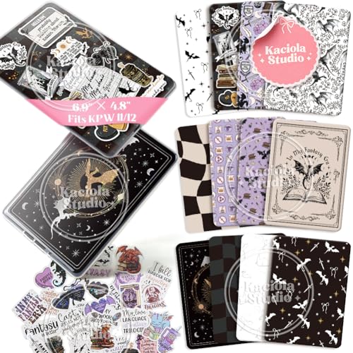 Kaciola 12PCS Inserts Cardstock for E-Reader 50PCS Stickers for Clear Case Insert 6.9x4.8 Fantasy Theme Inserts Compatible with Paper White 11th-12th Gen E-Reader Gift for Booklover Reader