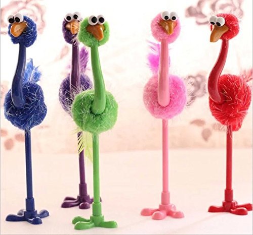 HK_SSK Bolígrafo de avestruz, diseño de dibujos animados, bolígrafo de aceite creativo, color al azar * 1