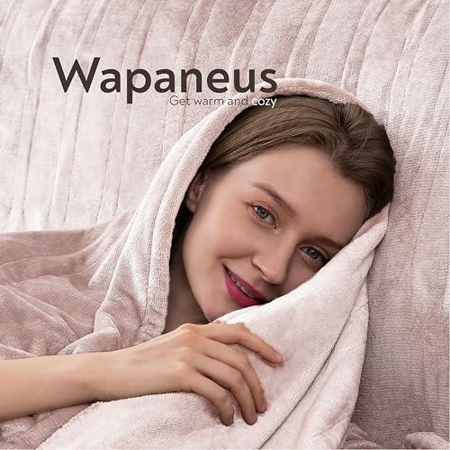 Image of Wapaneus Foot Pocket Heated Blanket Electric Throw with 10 Heating Levels and 4 Timer Settings 4 Hours Auto Shut Off, Flannel Fast-Heating Heated Throw 50 inch x 60 inch, Machine Washable, Pink