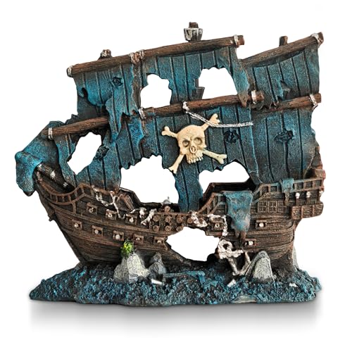 Ganrami Pirate Shipwreck Aquarium Decor – Large Resin Fish Tank Decorations & Ornaments for Betta, Shrimp, and Small Fish – Cool Aquarium Accessories Gift for Kids, Boys, Girls & Fish Lovers
