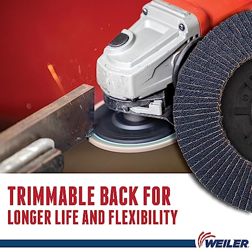 Image of Weiler 50007 Tiger 5 /8 inch-11 Arbor, 4-1 /2 inch Diameter, 60 Grit, Zirconium, Trimmable Composite Backing, Angled Abrasive Flap Disc