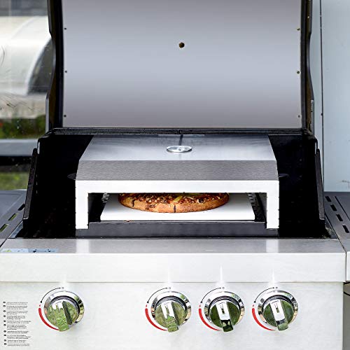 Rosenstein & Söhne Gasgrill Pizzaofen: Pizzaofen-Grillaufsatz mit Steinplatte & Temperaturanzeige bis 300 °C (für den Grill, Aufsatz für Grill, BBQ)