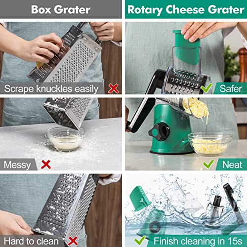 Image of Cheese Grater Rotary, Rotary Grater for Kitchen, Kitchen Grater Vegetable Slicer with 3 Drum Blades, Fast Cutting Cheese Shredder for Vegetables and Nuts
