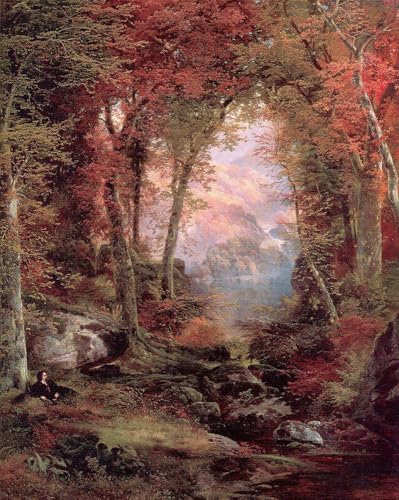 Peinture à l'huile sur toile paysage Thomas Moran bois d'automne fait main