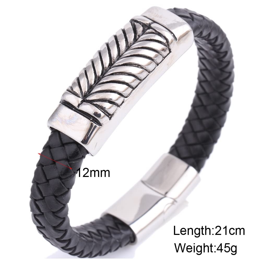LYGXWJFC Pulsera de Cuerda Trenzada de Cuero Genuino Punk para Hombre - Plata de Ley 925 Pulsera de Cuero de Cuerda Trenzada de 12 mm Joyería