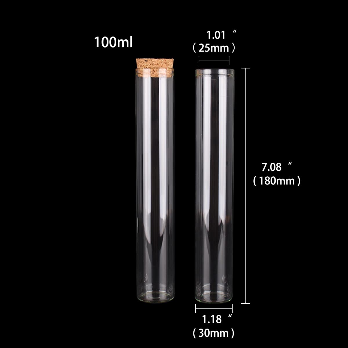 Szklane probówki z pokrywkami, Opakowanie 12 szklanych probówek z korkiem 15-60 ml do prac rękodzielniczych(100ml)