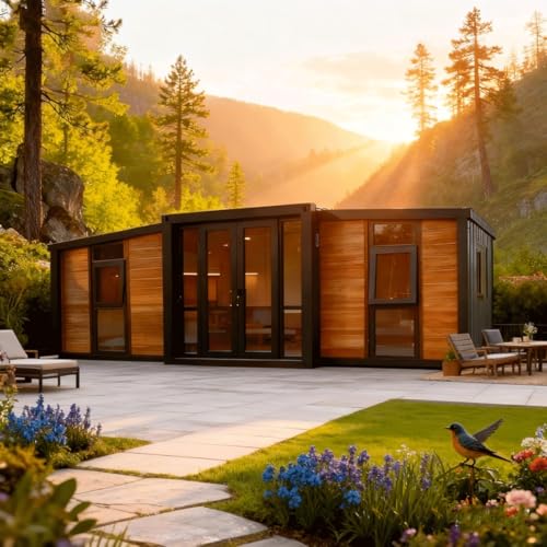 Tiny House to Live in para adultos, casa prefabricada de contenedor expandible de 20 pies y 40 pies, kit de cabina móvil plegable modular con 2 a 5 dormitorios, cocina para exteriores, granja o