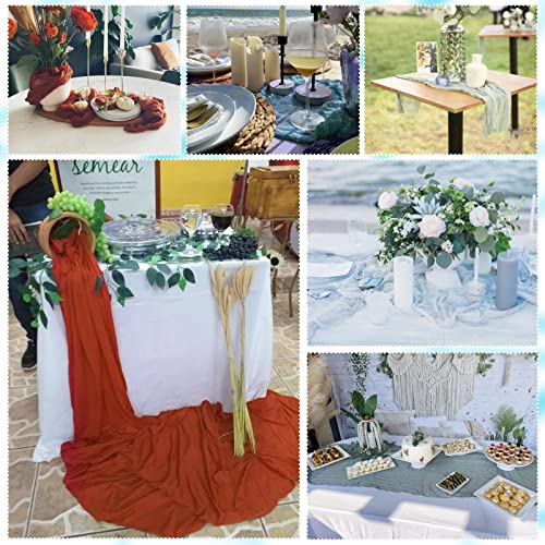 10Pcs Dusty Blue 10Ft Gauze Cheese Cloth Wedding Table Runner Boho Rustic Sheer Table Runner For Arch Banquets Bridal Baby Shower Birthday Party Decorations #TOP6