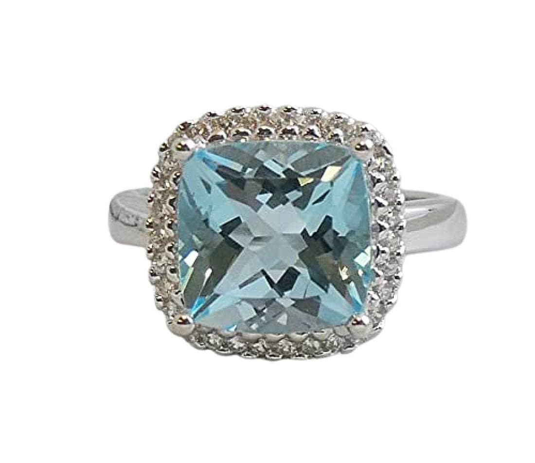 Anillo de plata esterlina con topacio azul y circón