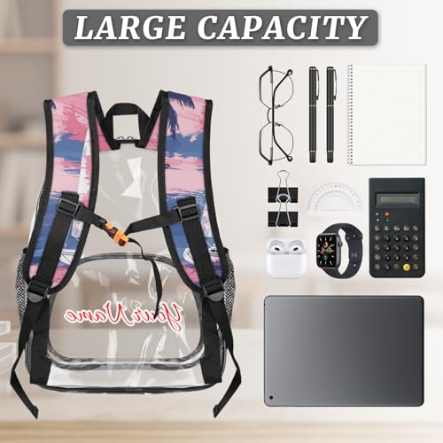Personalized Large Clear Backpack Stadium Approved Heavy Duty PVC Plastic Custom Transparent Backpacks See Through Bag with Name, Watercolor Sailboats Beach3