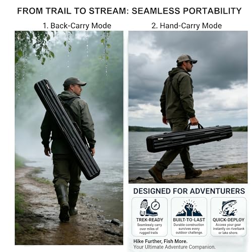 Cwanluu Hard Shell Fishing Rod Case, 50\" Protective Rod Tube (4-in-1 Set) for 7ft 2-Piece Rods, Crushproof & Water-Resistant Travel Carrier, Heavy-Duty Storage for Bass, Fly & Saltwater Fishing