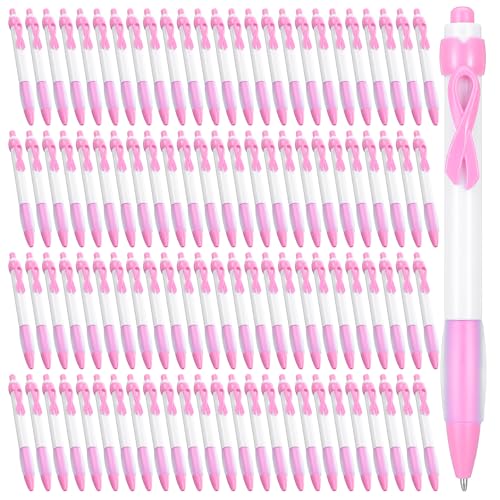 Lemecima 100 Pcs Pink Ribbon Pens Pens Bulk with Retractable Design & Comfort Grip, 1mm Black Ink Ballpoint Pen for Charity Events, Fundraisers & Corporate Programs