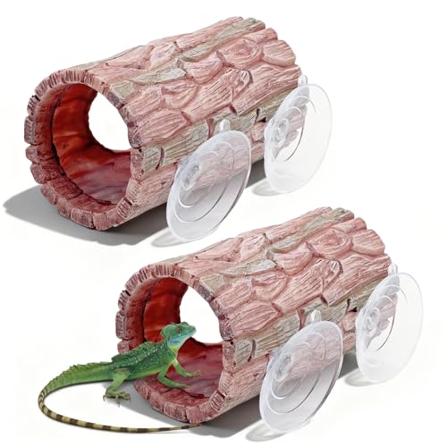 2 piezas de escondite de reptiles, escondite hueco de resina con 2 ventosas para tanque de gecko de reptil, accesorios para decoración de terrario de dragones barbudos, ranas crestadas