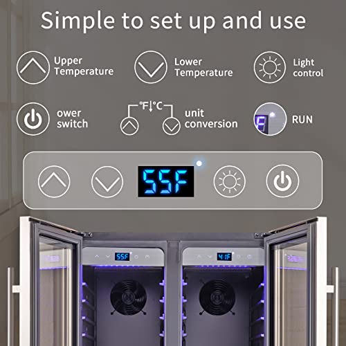 Image of Cobalance 24 Inch Dual Zone Wine and Beer Refrigerator-72 Cans and 20 Bottles Cooler, & Single Bottle Wine Chiller,Built-in or Freestanding Fridge for Beer, Soda, Drinks, Home, Bar