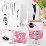 for Apple iPhone 17 (6.3 Inch) Phone Case,for Mobile Phone Case for Women and Girl, Glitter Butterfly Floral TPU Protective Cover with Kickstand+Strap for iPhone 17 (Pink) - Image 4