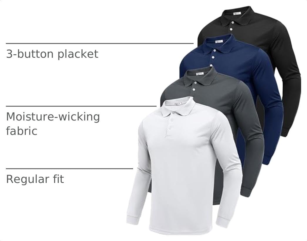 PINSPARK Men's Long Sleeve Golf Polo Shirts Moisture Wicking Quick Dry image 4
