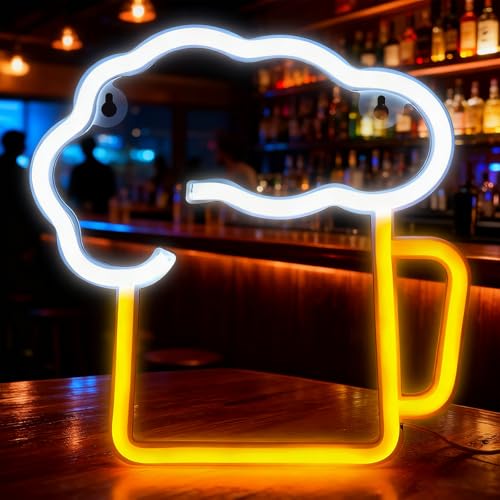 Enseigne Lumineuse LED Bière, Enseignes Au Néon Bar Bière Neon Sign Chope à Biere Néon Néon LED Déco Bar Convient pour Bar Club Beach Store Fête...