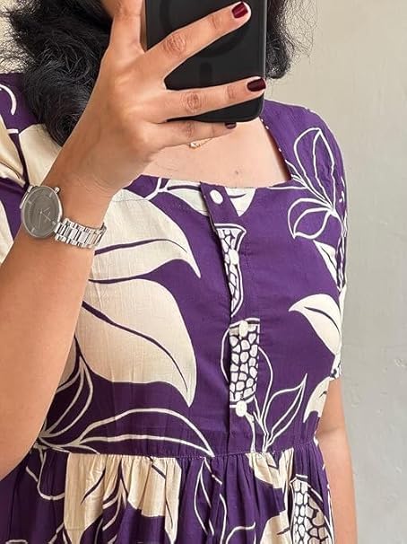 Image of Women's Rayon Floral Printed Midi Dress Short One Piece