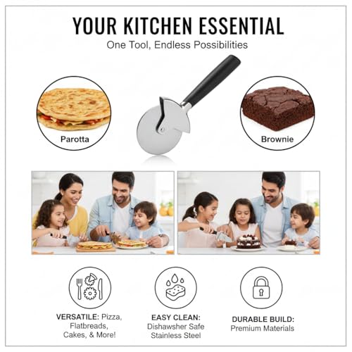 Image of Klick N Shop Pizza Cutter Stainless Steel Wheel with Ergonomic Non-Slip Handle | Sharp Pizza Slicer for Pizza, Roti, Chapati, Paratha, Brownies & Pastry | Kitchen Baking Tool Pack of 1