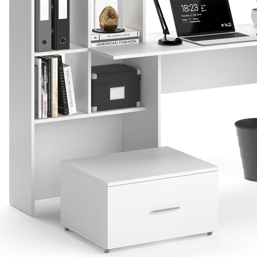 Vicco Scrivania Lorio, Bianco, 149.2 x 49.8 cm | con ripiano aperto e vano estraibile per appoggio