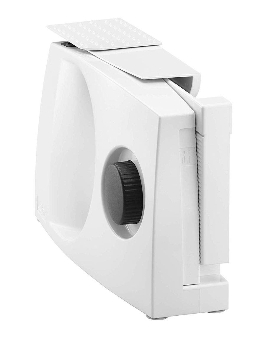 ritter 501.000 Markant 01 Affettatrice elettrica con motore ECO, Fatto in Germania, Bianco, Slitta divisibile, pieghevole