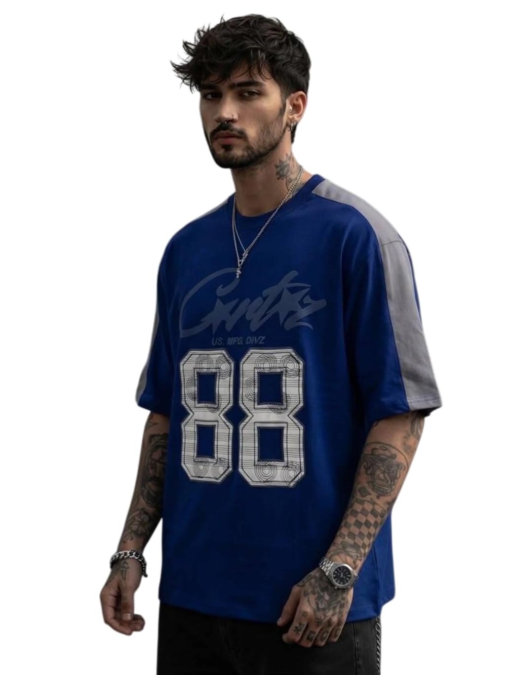 Men's Cotton T-Shirt | Half Sleeve Round Neck Graphic Printed Typography Tee for Casual Wear (Blue, Grey)-image-0