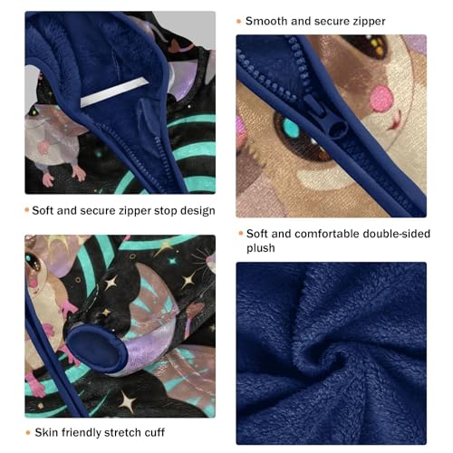 Flying Bats in Space Pattern Toddler Fleece Jacket Girl Boys Hooded Fleece Jacket Coat Warm Outwear Zip-up 3-10T3