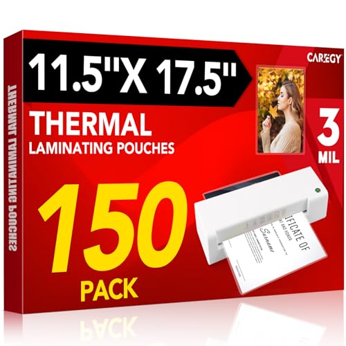 Image of CAREGY 150 Pack Laminating Sheets, Hold 11 x 17 Inch Sheet, 3 Mil Clear Thermal Laminating Pouches 11.5 x 17.5 Inch Lamination Sheet Paper for Laminator, Round Corner