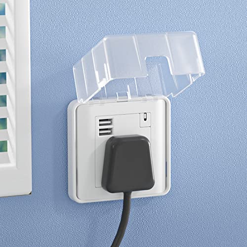 SAFELON 1 PC UK Socket Cover Box for Baby Safety, Childproof Electrical Outlet & Plug Cover Box with Waterproof, Switch Protector Cover for Home Safety (Single, Transparent)