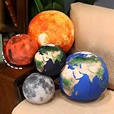 Arrowbash 5 Pcs Moon, Earth, The Sun Planet Plushies Toys Space Planet Throw Pillow Solar System Plush Balls 3D for Parents, Educational Toys Learning Home Office Earth
