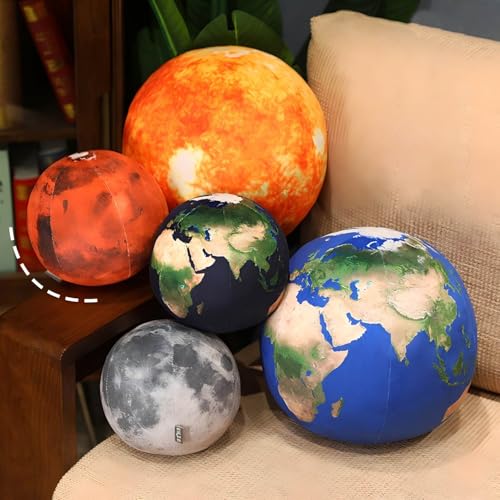 Arrowbash 5 Pcs Moon, Earth, The Sun Planet Plush Space Planet Throw Pillow Solar System Plush Balls 3D for Home Decoration