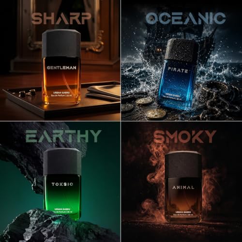 Image of UrbanGabru Long Lasting Men Perfume Gift Set | The Ultimate Four Perfume Gift Set for Men | Parfume for Man, Gift for Man | 4 Premium EDP Fragrances: Gentleman, Pirate, Toksic & Animal | 4 x 20ml