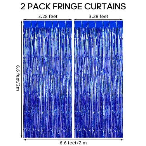 Image of 2 Pack Fringe Curtains Backdrops, Foil Fringe Curtains, Door Streamers for Birthday Wedding Bridal Shower Holiday Graduation Party Decorations, Photo Booth Backdrops, Blue