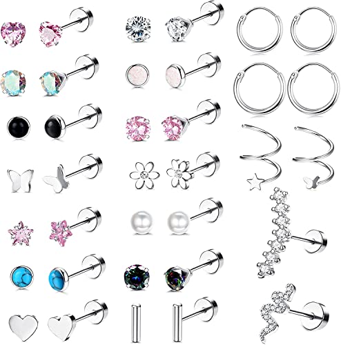 Diamday Pendientes Daith 16G de acero inoxidable CZ ópalo cartílago helicoidal Tragus pendientes de aro con bisagras segmento Clicker tabique anillo Piercing joyería Cover