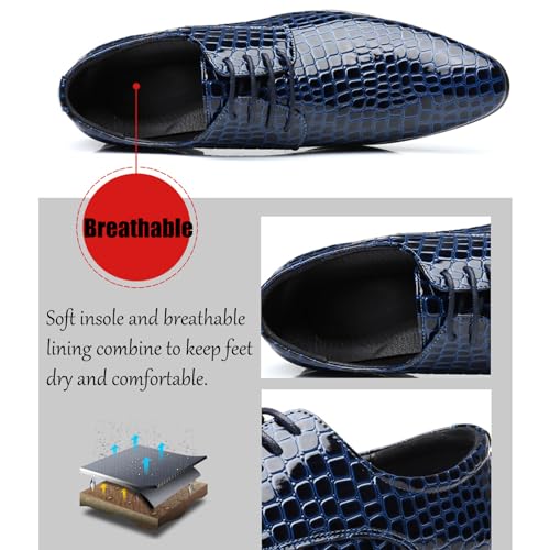 Men's Stone Patterned Leather Dress Oxford Shoes Fashion Pointed Patent Leather Lace-up Anti-Slip Business Wedding Formal Shoes Derby2
