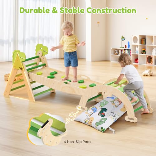 Montessori 9-in-1 Foldable Indoor Climbing Frame for Toddlers 1-3,Wooden Climber Set with Soft Safety Cushion, Arch, Ramp, Ladder & Slide,50kg Capacity - Image 3