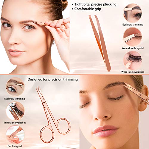 Eyelash Curler, Terresa 4 in 1 Beauty Eye Lash Curlers with Tweezers and Replacement Silicone Refill Pads, Women Makeup Kits for All Eye Shapes (Rose Gold)