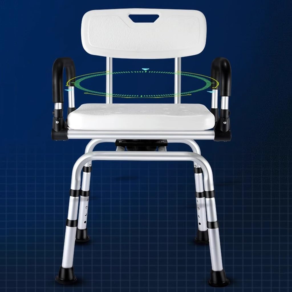 Silla de Ducha giratoria para Ducha Interior, Asiento portátil Giratorio con reposabrazos y Respaldo, Asiento de Ducha Giratorio de 360 Grados, con Asiento Acolchado y Altura Ajustable, para Personas