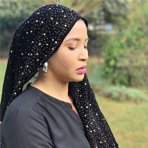 1pc Solid Color Chiffon Scarf with Faux Diamond Decor Thin Breathable Hijab Style Windproof Sunscreen Shawl(Khaki)2