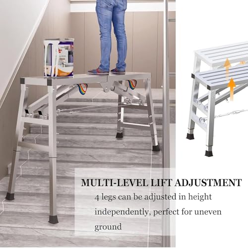 Plataforma de trabajo plegable y taburete de escalera en acero con carga de 300kg 6