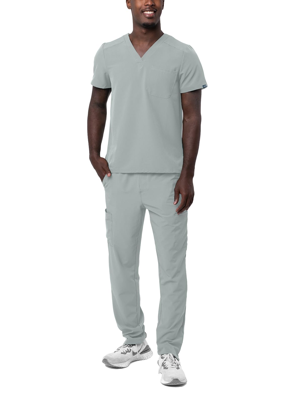 Adar Addition Go-Higher Scrub Set for Women - Notched V-Neck Scrub Top & Skinny Cargo Scrub Pants