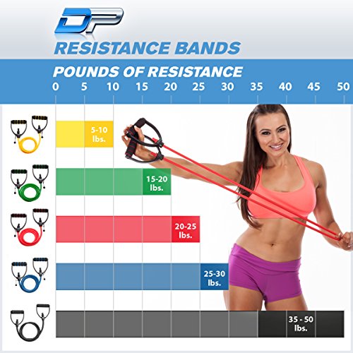 DYNAPRO Exercise Resistance Bands – Adjustable, Comfort Handles, Professional Quality - Workout Guide Included, Perfect for Any Home Fitness Training Program Sold Individual or Set (Five Bands)