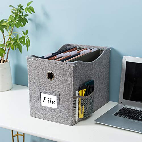 Linen File Boxes With Metal Sliding Rail For Letter Size [2Pack] File Storage Box With Extra Pocket Storage Collapsible Hanging File Storage Organizer Storage Filing Boxes File Organizer Box (2) #TOP1