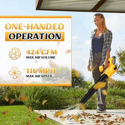 Cordless Leaf Blower Compatible with Dewalt 18V 20V (NO Battery), Brushless Motor Handheld Electric Jobsite Air Blower Powerful for Garden Leaves Grass Cuttings Lawn Care Yard Clean Snow Blow - Image 3