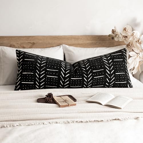 Image of Foindtower Set of 1 Decorative Cozy Chenille Jacquard Throw Pillow Cover Textured Farmhouse Body Cushion Covers Modern Boho Accent Home Decor for Sofa Chair Couch Bedroom Living Room,14x36 Inch,Black