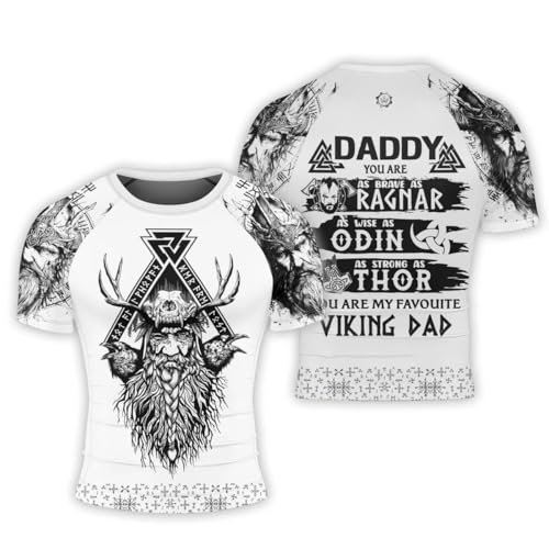 Viking Father's Day Men's Rash Guard Shirts Short Sleeve, Baselayer Compression Shirt for Jiu Jitsu MMA