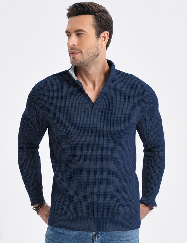 Men's Quarter Zip Up Pullover Slim Fit Mock Neck Long Sleeve Sweater Casual Knit Polo Sweaters4