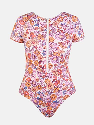 Image of CUPSHE Women's Rash Guard One Piece Swimsuit Short Sleeve Zip Up | Non-Removable Cups, Medium Support, Front Zip, Mock Neck, Fully Lined, UV Swim Shirt, Sporty Bathing Suit