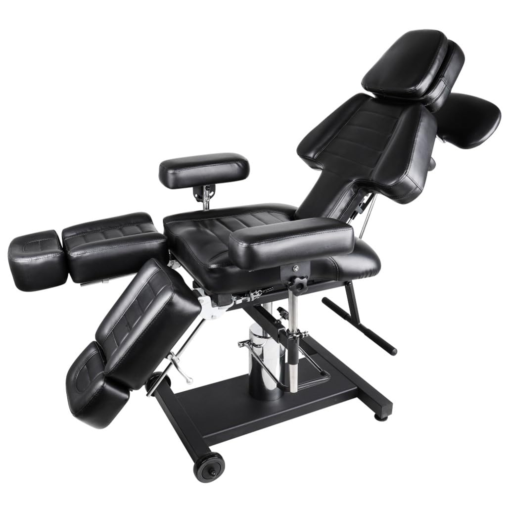 Alabama – Fauteuil Transat Multifonction Professionnel pour Studio de Tatouage et Centre Esthétique, Confortable et Réglable (Noir)