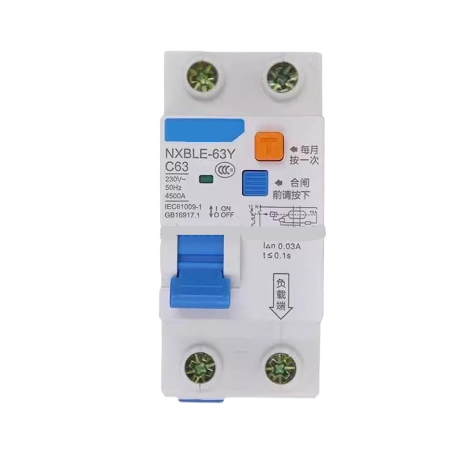 Protection contre les fuites de courant par disjoncteur résiduel RCBO 1P+N 63A 230V